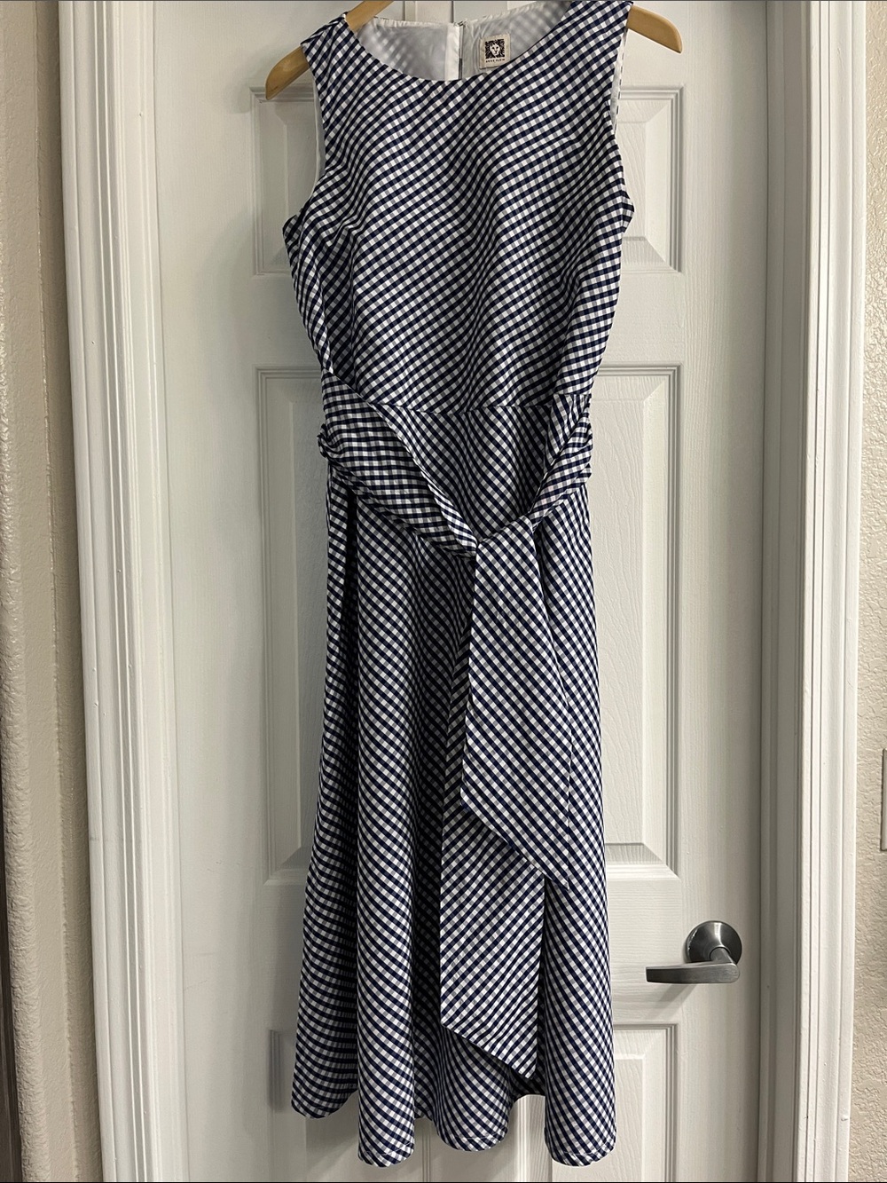 NWOT Anne Klein Navy and White Striped Midi Dress with Tie Waist